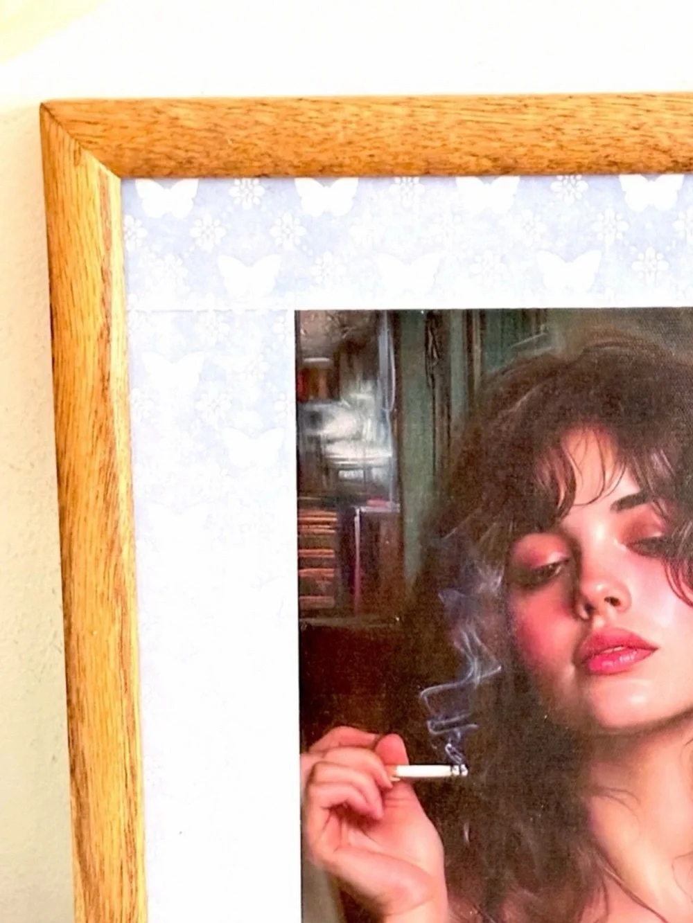 Victorian Coquette Woman Smoking Cigarette Vintage Style Canvas Art Framed Art